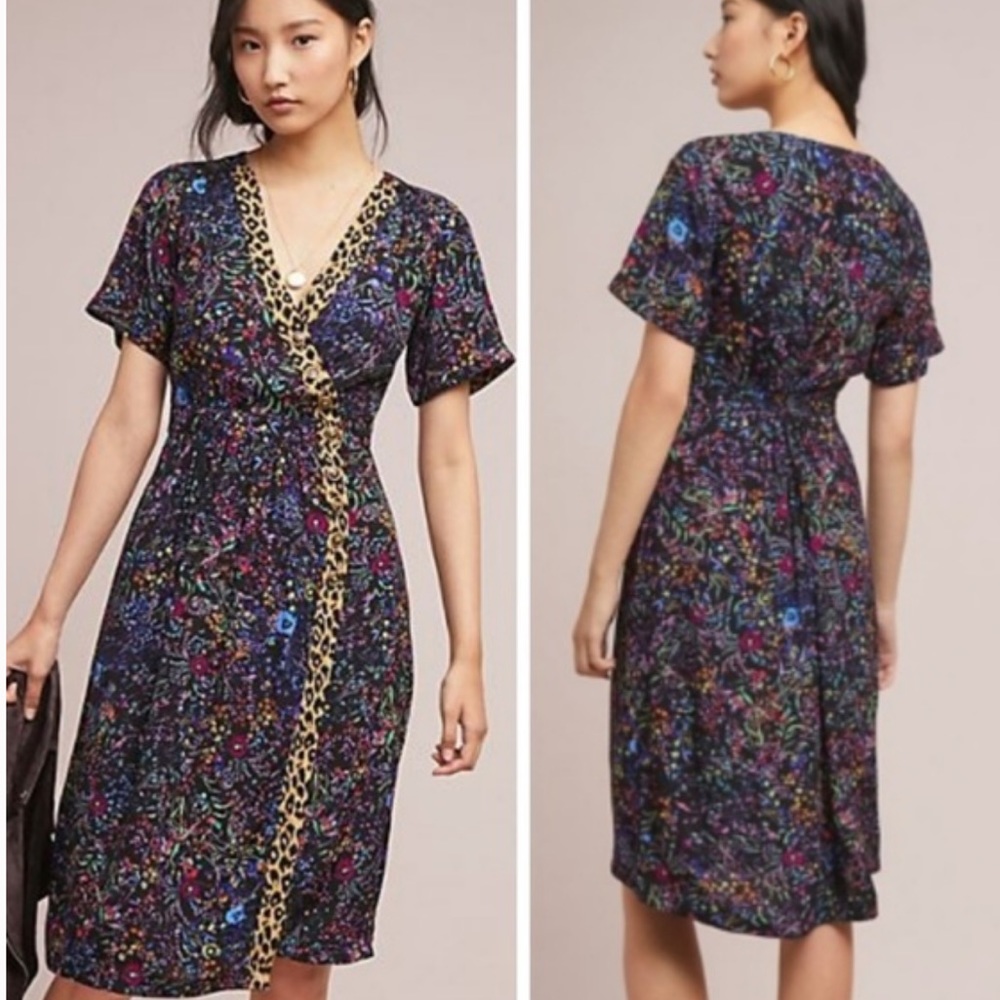 Anthropologie Maeve Floral Faux Wrap Dress Sz 2